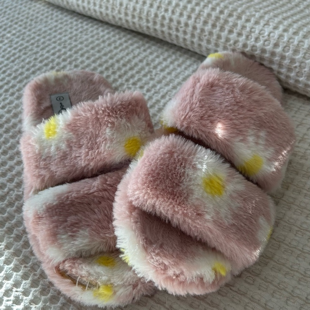 Fluffy Pink and Yellow Kids Slippers